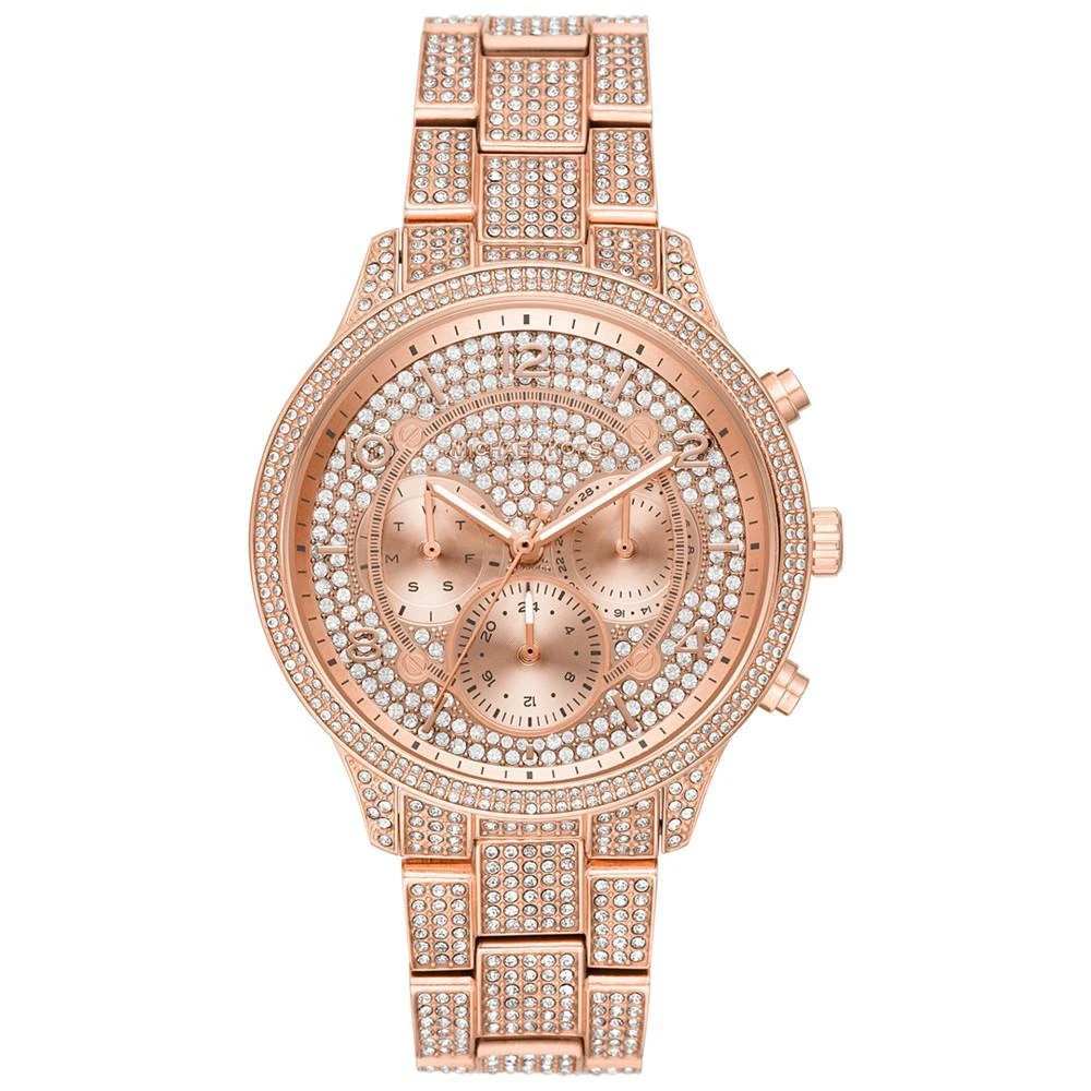 商品Michael Kors|Women's Chronograph Runway Rose Gold-Tone & Crystal Bracelet Watch 43mm,价格¥1960,第1张图片