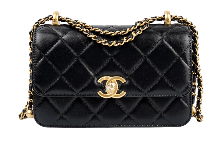 商品[国内直发] Chanel|香奈儿 19Bag 24C/21B 双金珠小金球链条肩带 牛皮 口盖包信封包单肩斜挎包 迷你 女款 黑色,价格¥51601,第1张图片