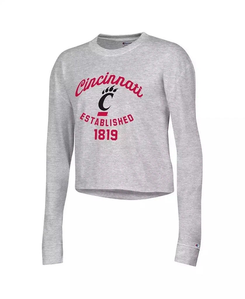 商品CHAMPION|Women's Heather Gray Cincinnati Bearcats Boyfriend Cropped Long Sleeve T-shirt,价格¥264,第3张图片详细描述