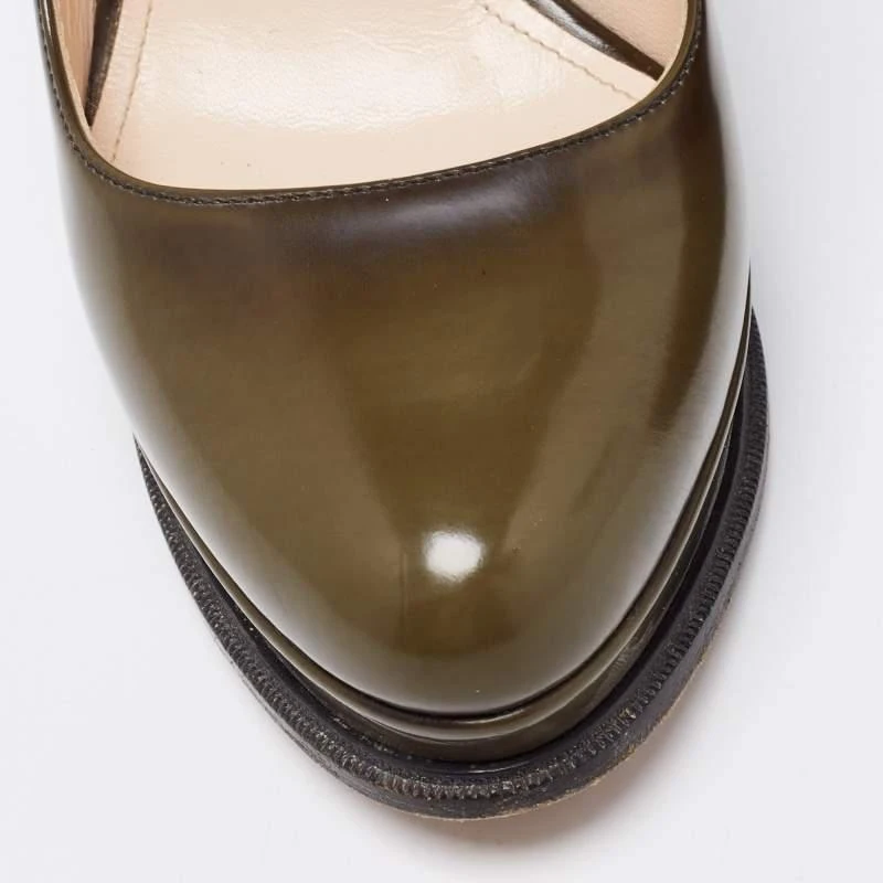 Prada Olive Green Leather Platform Pumps Size 39 商品