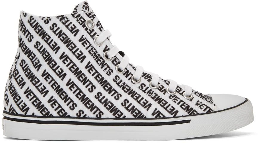 商品Vetements|White & Black Canvas Logo High-Top Sneakers,价格¥6228,第1张图片
