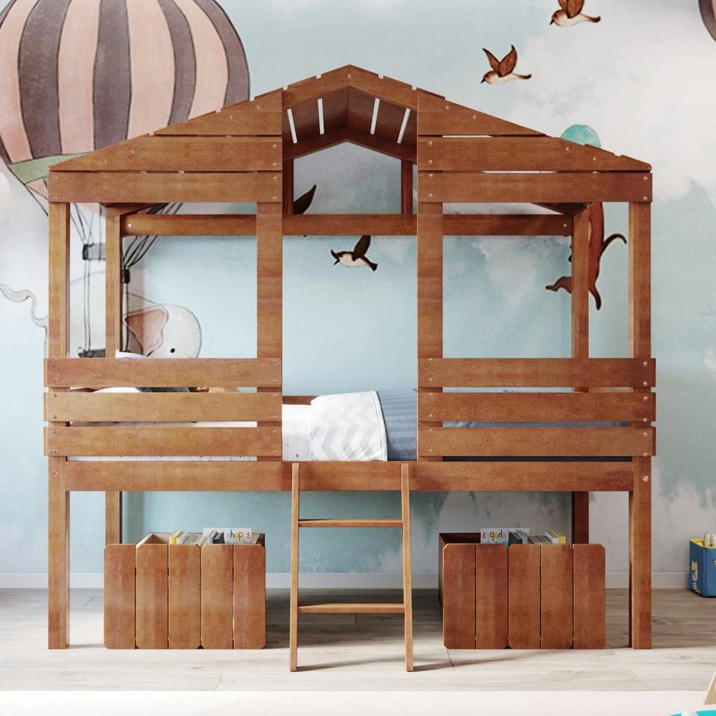 商品Simplie Fun|Twin Size Low Loft Wood House Bed,价格¥4533,第2张图片详细描述