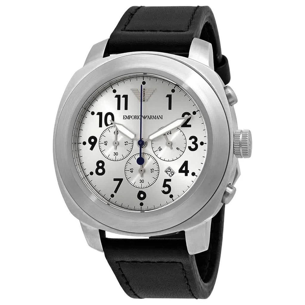 商品Emporio Armani|阿玛尼 计时码表银色表盘黑色皮革男士手表,价格¥1192,第1张图片