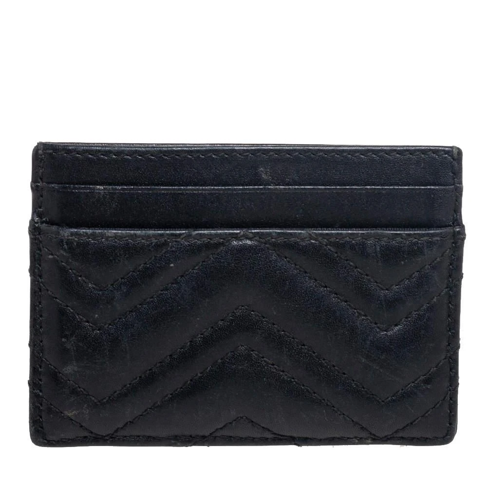 商品[二手商品] Gucci|Gucci Black Chevron Leather GG Marmont Card Holder,价格¥1005,第4张图片详细描述