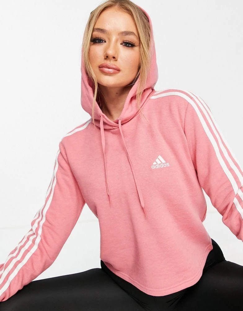 商品Adidas|adidas Training cropped 3 stripe hoodie in rose pink,价格¥228,第1张图片
