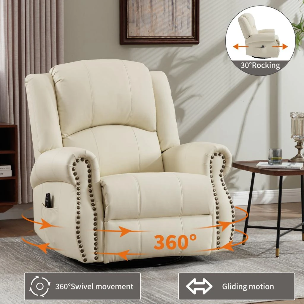 商品Streamdale Furniture|Streamdale Heat Massage Rocker Swivel Recliner Chair, Beige,价格¥4501,第3张图片详细描述