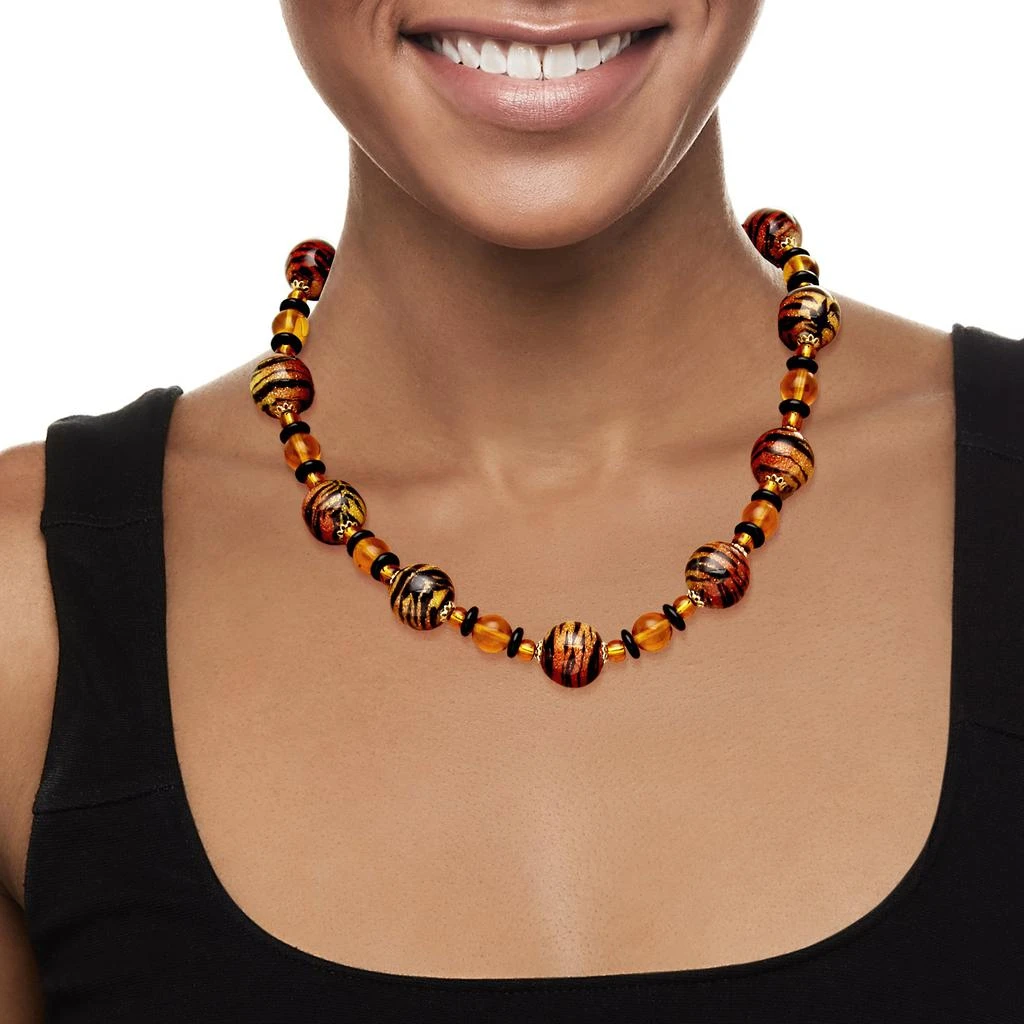 商品Ross-Simons|Ross-Simons Italian Tiger-Print Murano Glass Bead Necklace With 18kt Gold Over Sterling,价格¥1342,第2张图片详细描述