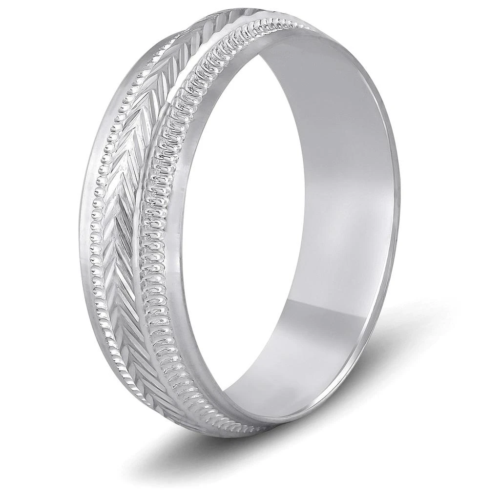 商品Pompeii3|6mm Mens 10K White Gold Brushed Hand Carved Pattern Wedding Band Size Selectable,价格¥2977,第3张图片详细描述