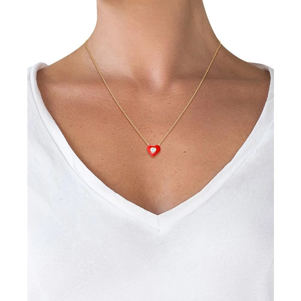 商品Giani Bernini|Cubic Zirconia & Red Enamel Heart Pendant Necklace in 18k Gold-Plated Sterling Silver, 16-1/2" + 1-1/2" extender, Created for Macy's,价格¥447,第2张图片详细描述