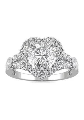 商品Charles & Colvard|Colvard 3 4 Ct. T.w. Lab Created Moissanite Heart Halo Ring In 14K White Gold,价格¥8421,第1张图片