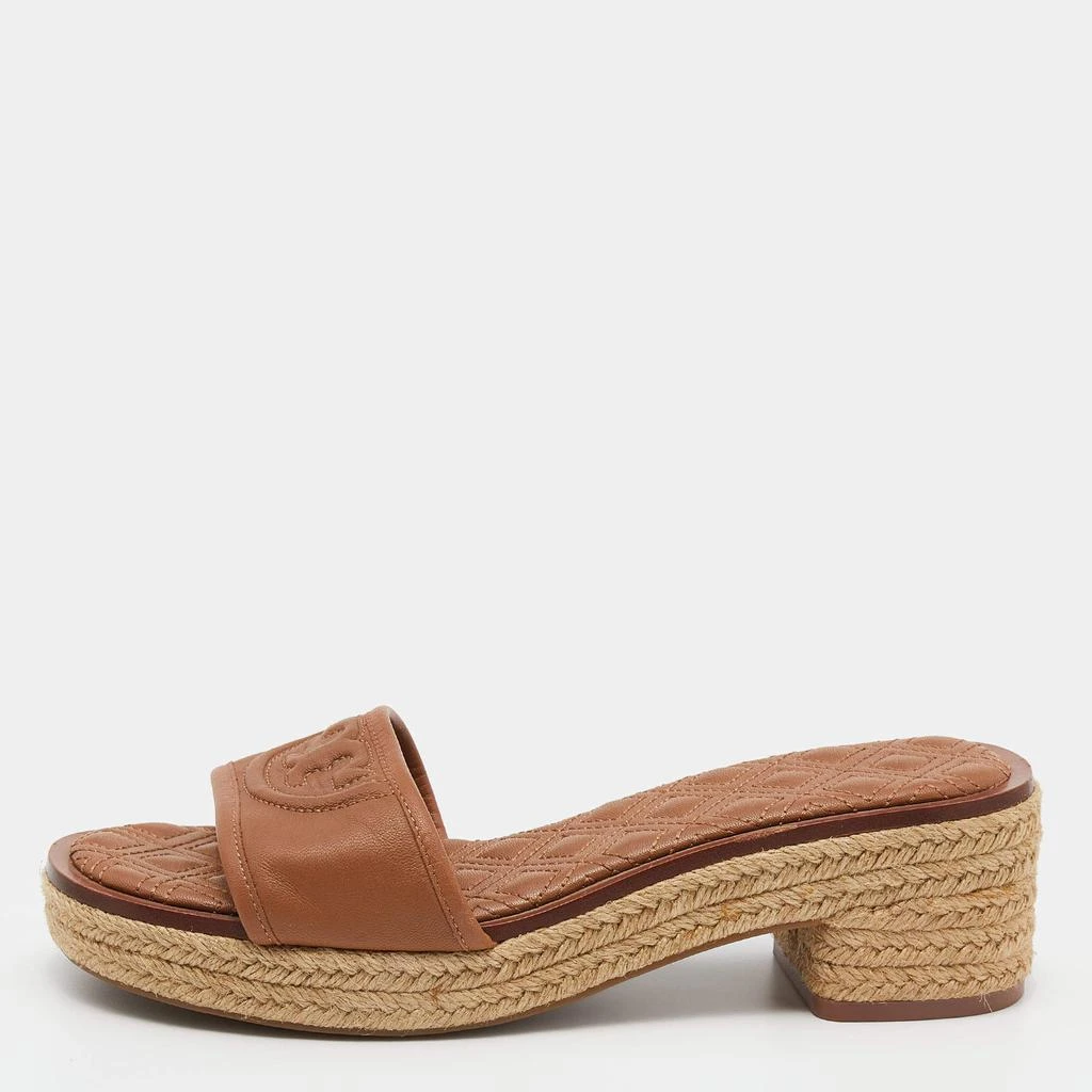 商品[二手商品] Tory Burch|Tory Burch Brown Leather Fleming Espadrille Slides Size 37,价格¥984,第1张图片