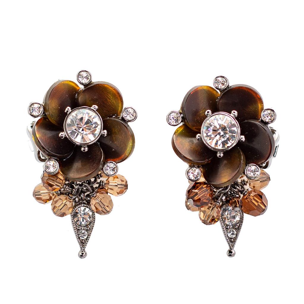 Dior Silver Tone Crystal Beaded Flower Clip On Earrings商品第1张图片规格展示