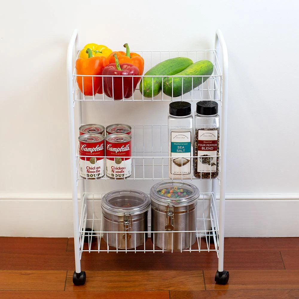 商品Home Basics|Home Basics Multi-Purpose Rolling Metal Kitchen Trolley, White,价格¥190,第4张图片详细描述