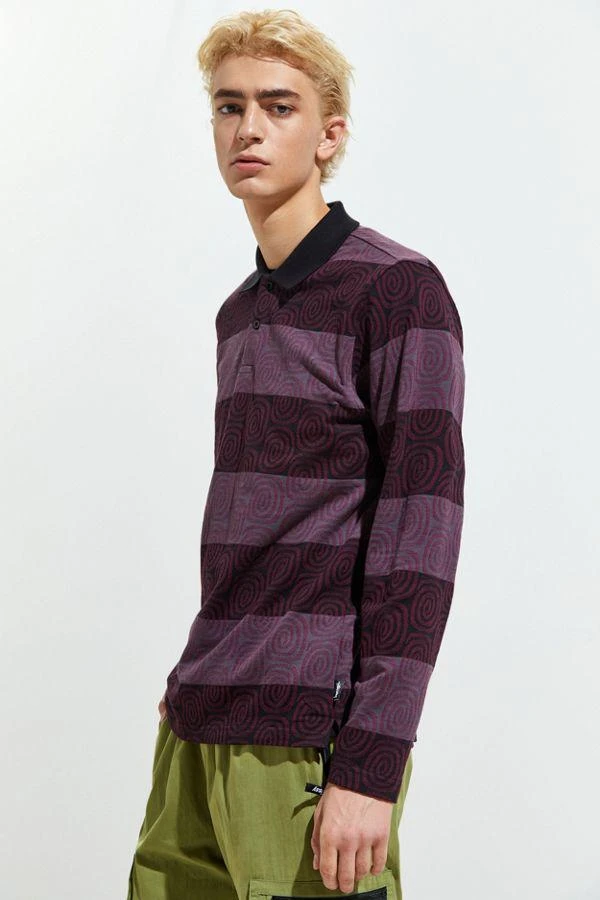 商品STUSSY|Stussy Swirl Stripe Jacquard Long Sleeve Polo Shirt,价格¥227,第4张图片详细描述