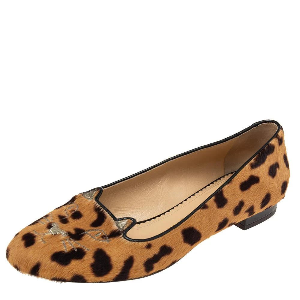 商品[二手商品] Charlotte Olympia| Charlotte Olympia Brown leopard Print  Cat Ballet Flats Size 37.5,价格¥936,第1张图片