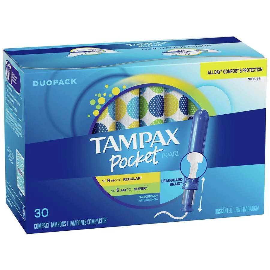 商品Tampax|Pocket Pearl Tampons, with LeakGuard Braid Regular/Super Absorbency,价格¥108,第2张图片详细描述