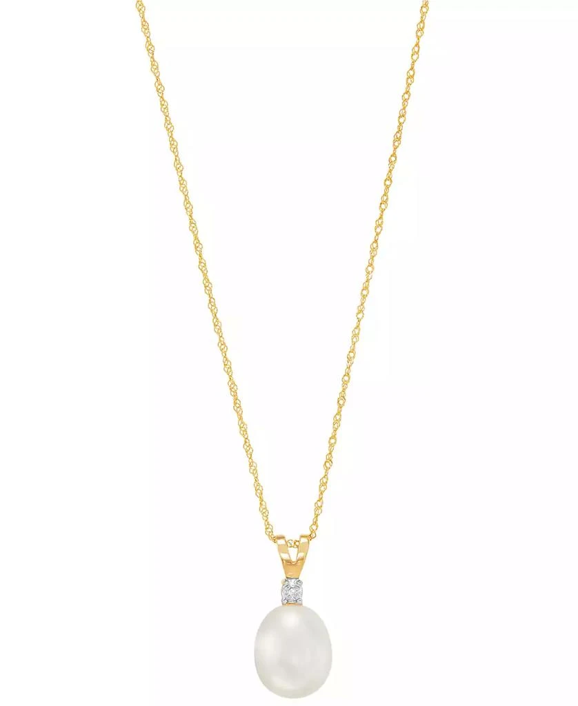 商品Honora|Cultured Freshwater Pearl (8mm) and Diamond Accent Pendant Necklace in 14k Gold,价格¥1029,第3张图片详细描述