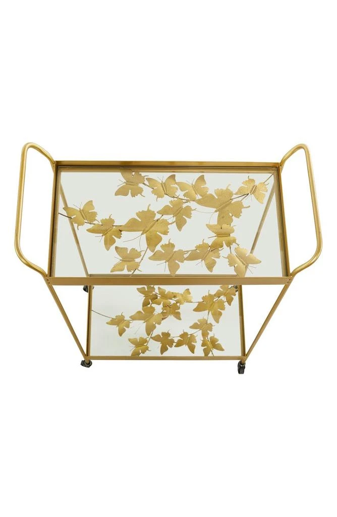 商品WILLOW ROW|Goldtone Metal & Glass 2-Shelf Rolling Bar Cart with Handles,价格¥2081,第4张图片详细描述