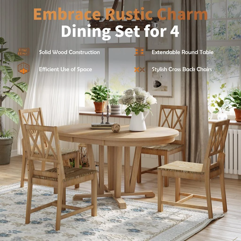 商品Streamdale Furniture|Streamdale Rustic 5-Piece Dining Set with Extendable Table & Cross Back Chairs,价格¥8784,第5张图片详细描述