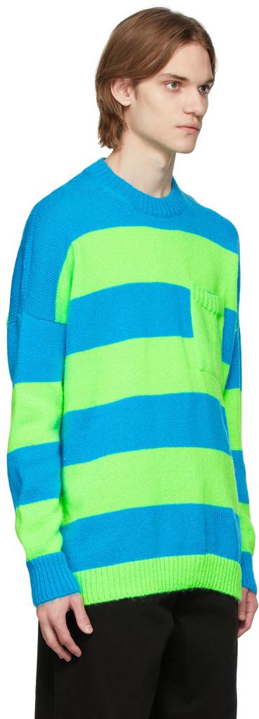 Blue & Green Striped Patchpocket Sweater商品第2张图片规格展示