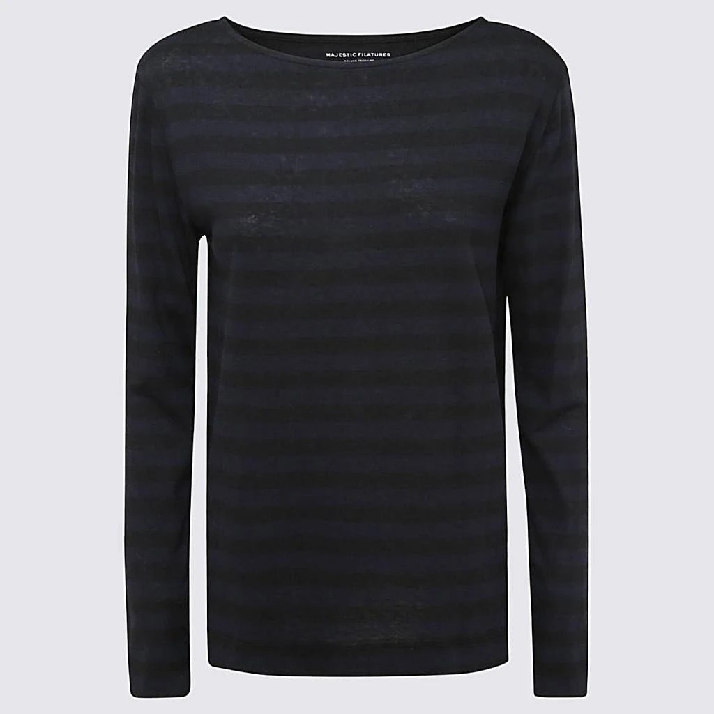 商品MAJESTIC FILATURES|MAJESTIC FILATURES BLUE MARINE CASHMERE BLEND KNITWEAR,价格¥1007,第1张图片