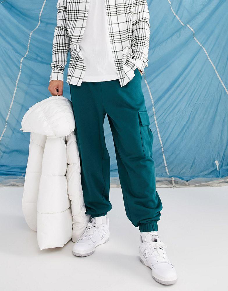 ASOS DESIGN oversized joggers with cargo pocket in teal green商品第1张图片规格展示