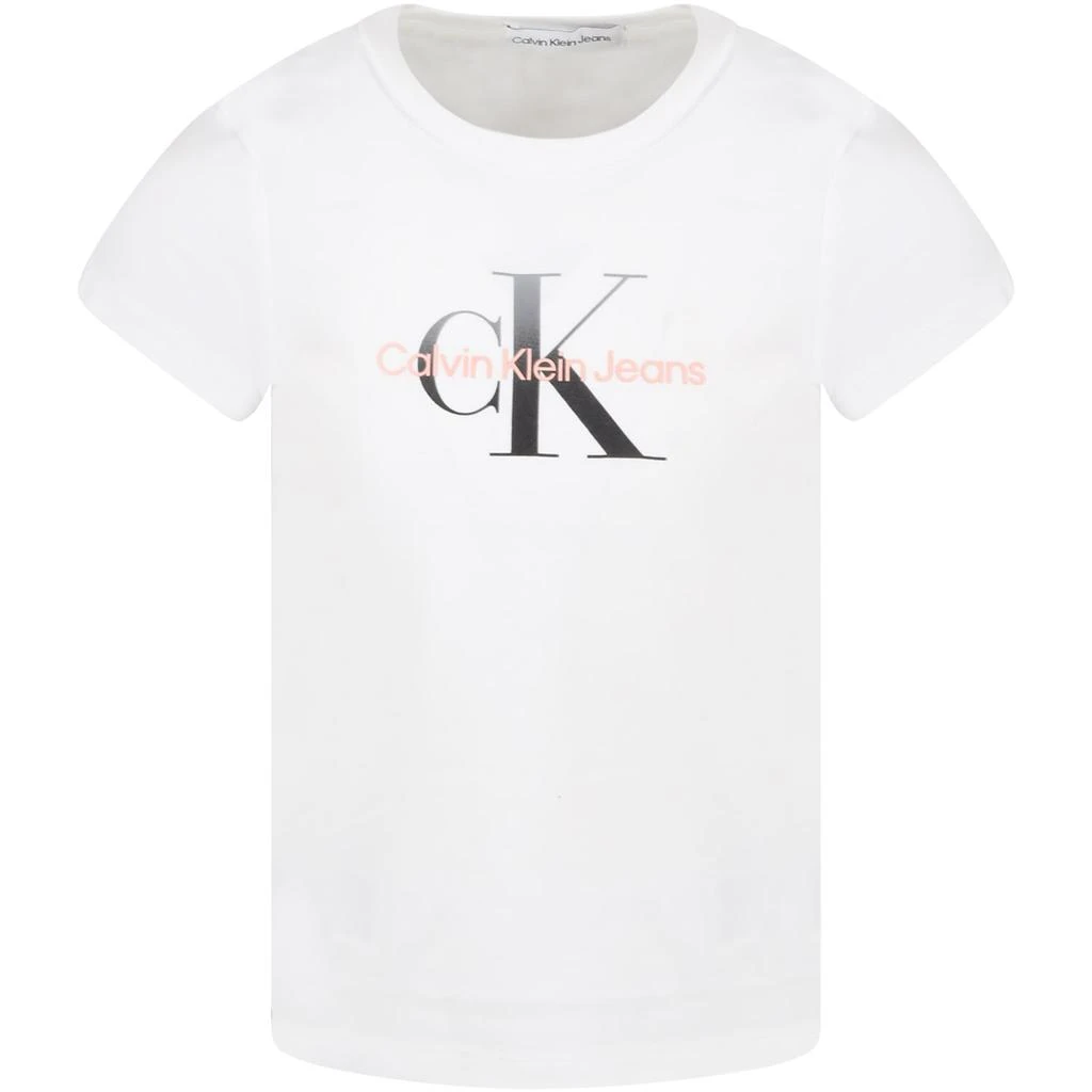 商品Calvin Klein|Calvin Klein White T-shirt For Girl With Logos,价格¥571,第1张图片