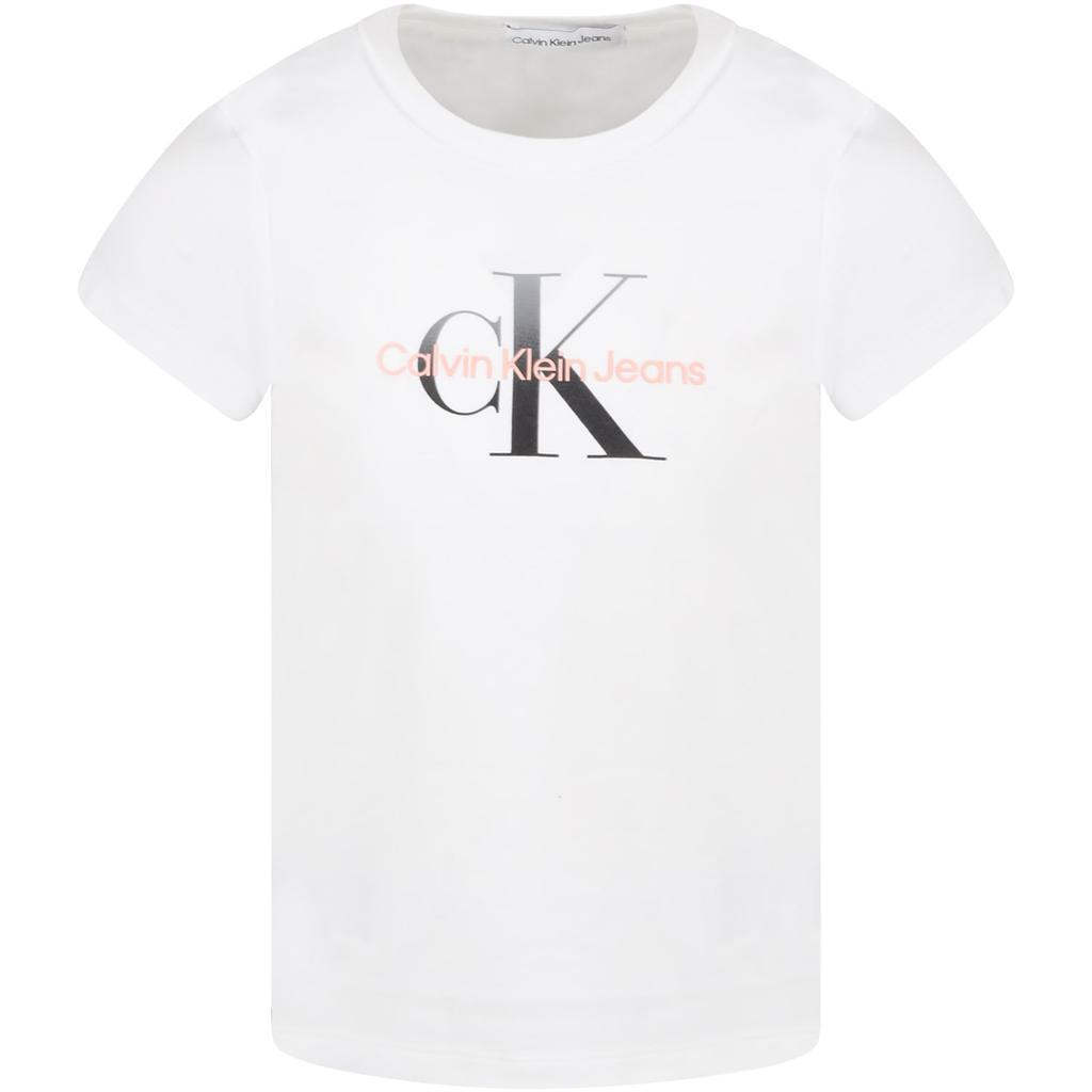 商品Calvin Klein|Calvin Klein White T-shirt For Girl With Logos,价格¥548,第1张图片