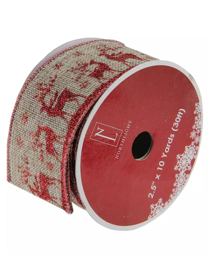 商品Northlight|Pack of 12 Wandering Red Reindeer Brown Burlap Wired Christmas Craft Ribbon Spools - 2.5" x 120 Yards Total,价格¥1010,第1张图片