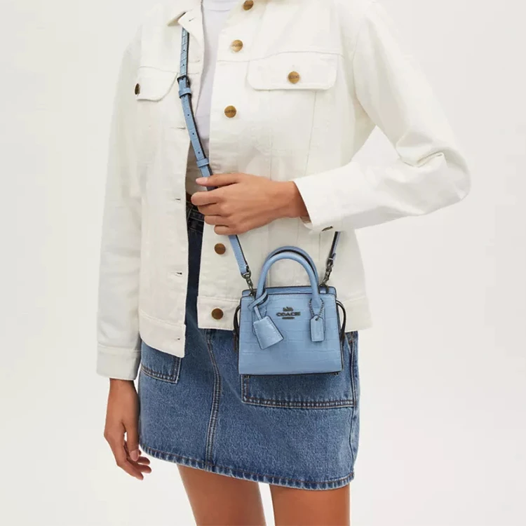 商品[国内直发] Coach|蔻驰 Carryall Andrea 15 徽标Logo内部多功能口袋 鳄鱼压纹皮革 单肩斜挎手提包 迷你 女款 蓝色,价格¥1843,第7张图片详细描述