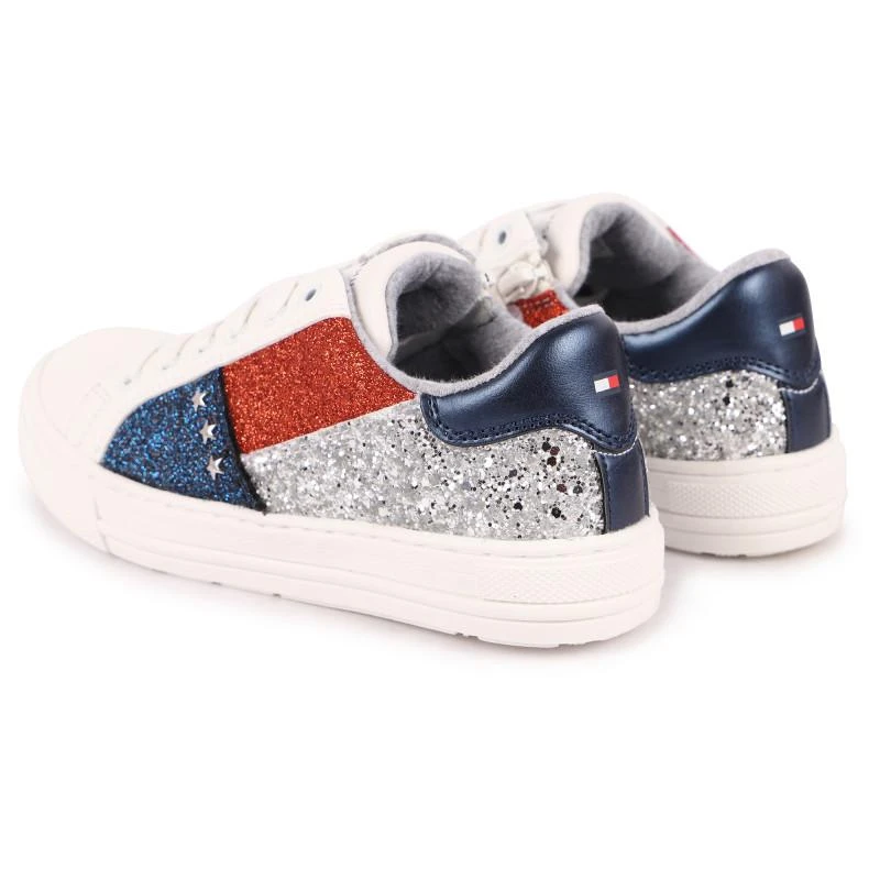 商品Tommy Hilfiger|Glittery logo tricolor sneakers in white,价格¥579,第2张图片详细描述