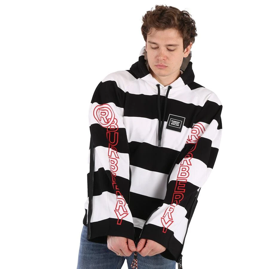 商品Burberry|Men's Black Printed Logo Striped Hoodie,价格¥1693,第3张图片详细描述