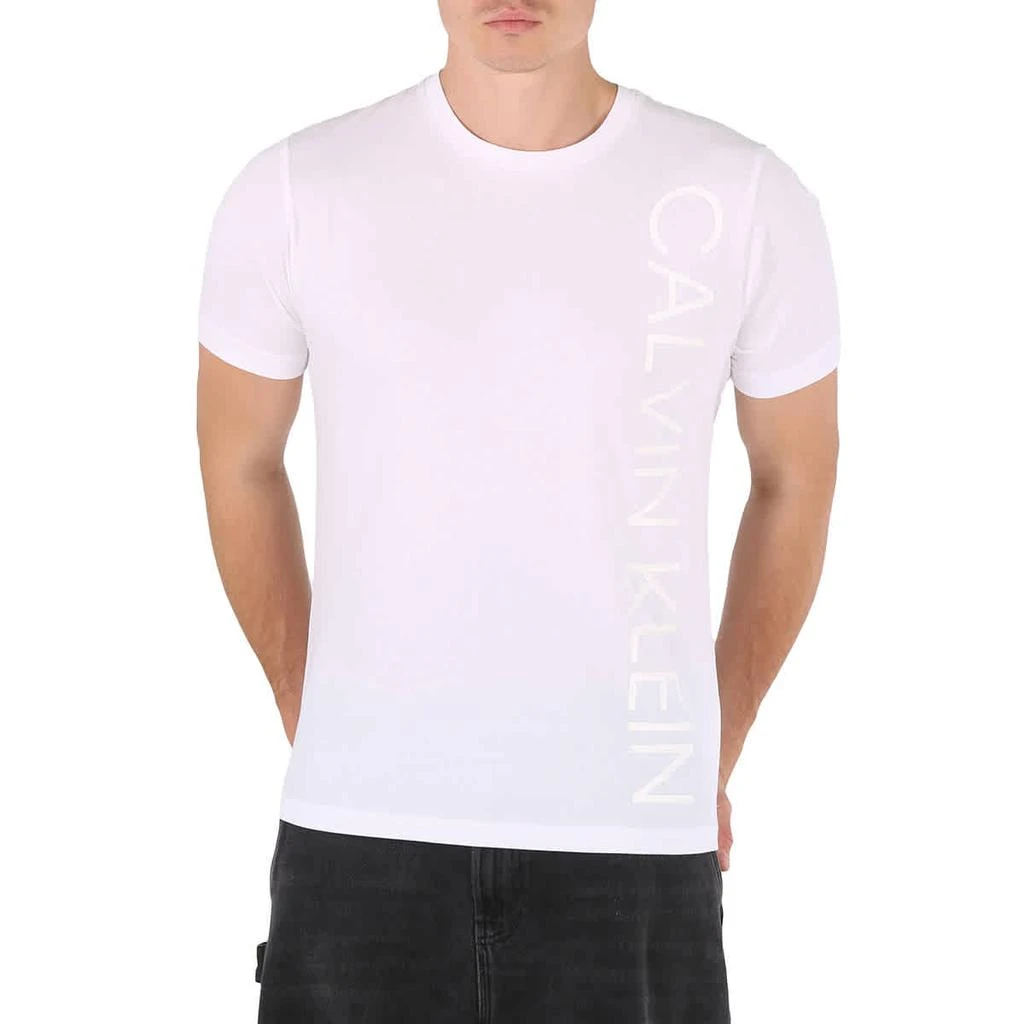 商品Calvin Klein|Men's Vertical Logo Knit Casual T-Shirt in White,价格¥290,第1张图片