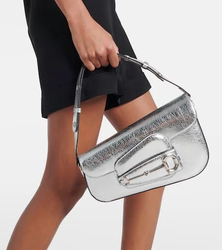 商品Gucci|Horsebit 1955 metallic leather shoulder bag,价格¥25626,第2张图片详细描述