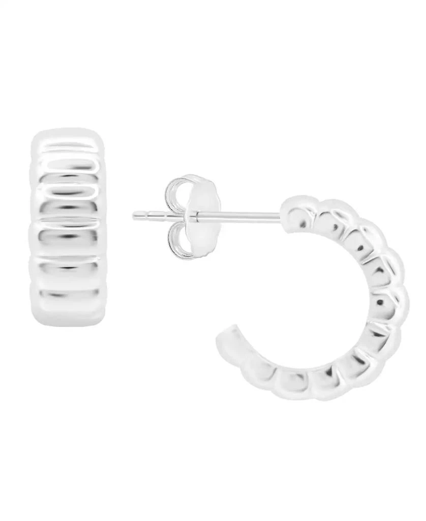 商品Essentials|High Polished Puff Ribbed C Hoop Post Earring in Silver Plate or Gold Plate,价格¥124,第1张图片