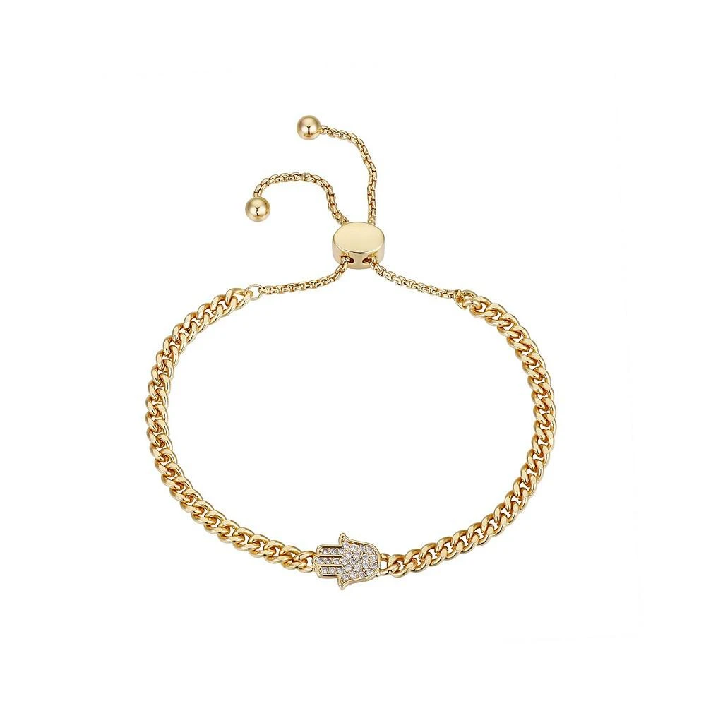 商品Unwritten|Gold Flash-Plated Cubic Zirconia Hamsa Adjustable Curb Chain Bolo Bracelet,价格¥306,第1张图片