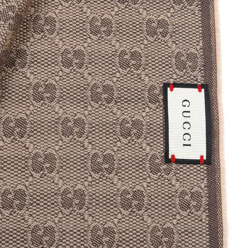 商品[国内直发] Gucci|GUCCI 古驰围巾 女士经典款灰粉色流苏双G图案双面用羊毛围巾男士通用 经典卡其色 147351 4G704 2766,价格¥2751,第3张图片详细描述