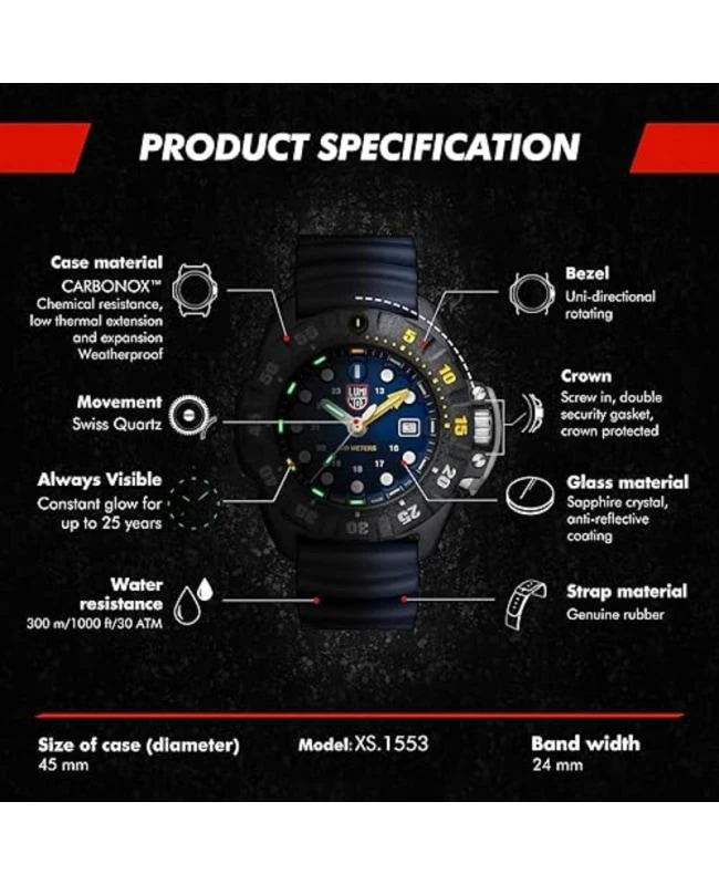 商品Luminox|Luminox Scott Cassell Deep Dive Blue Dial Rubber Strap Men's Watch XS.1553,价格¥1991,第2张图片详细描述