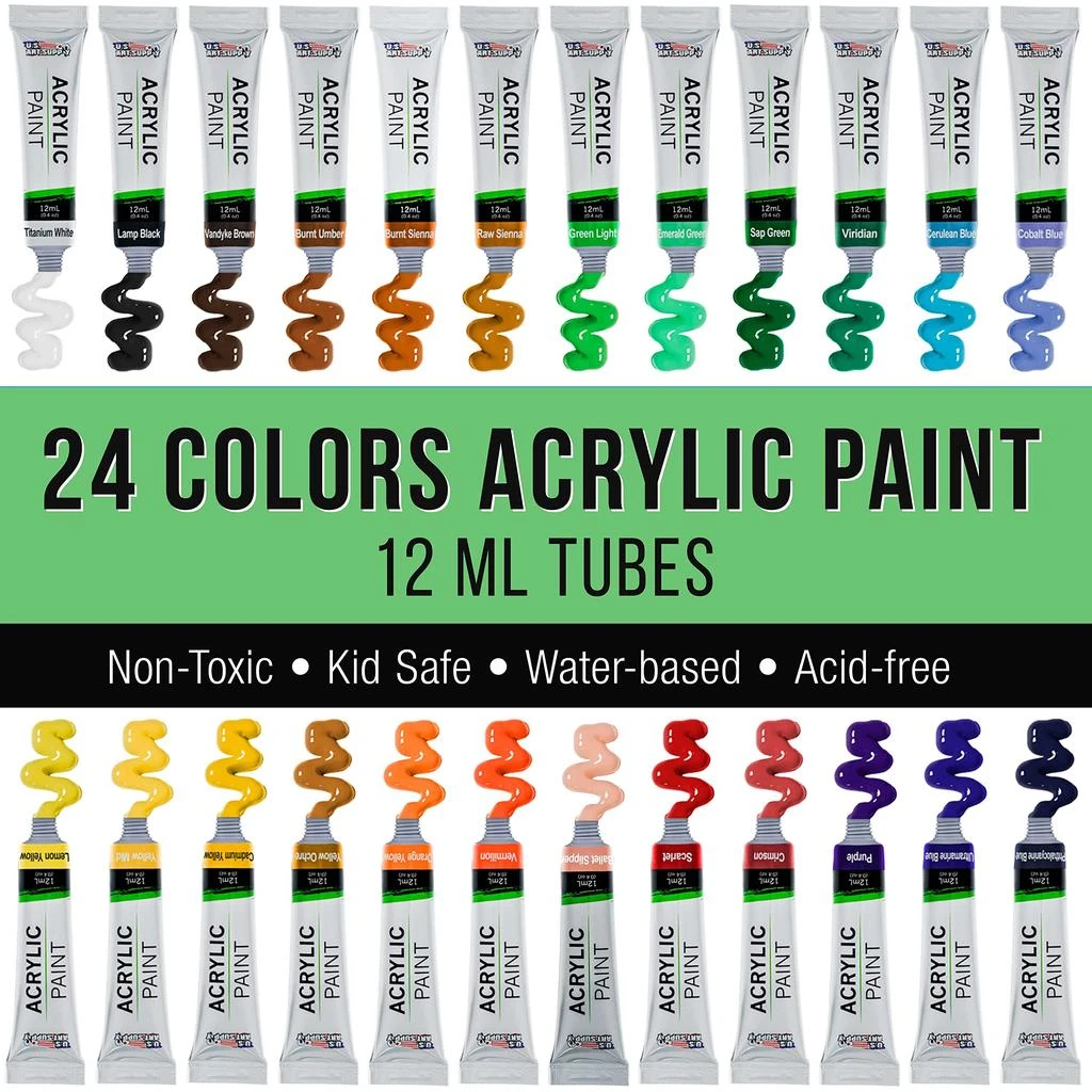 商品U.S. Art Supply|US ART SUPPLY 121-Piece Custom Artist Painting Kit with Coronado Sonoma Easel, 24-Tubes Acrylic Colors, 24-Tubes Oil Painting Colors, 24-tubes Watercolor Painting Colors, 2-each 16"x20" Artist Quality Stretched Canvases, 6-each 11"x14" Canvas Panels, 11"x14" Watercolor Paper Pad, 10-Natural Hair Bristle Paint Brushes, 7-Nylon Hair Paint Brushes, 15-Multipurpose Paint Brushes, Trowel, 5 Pallete Knives, 17-Well Paint Mixing Pallete,价格¥671,第4张图片详细描述