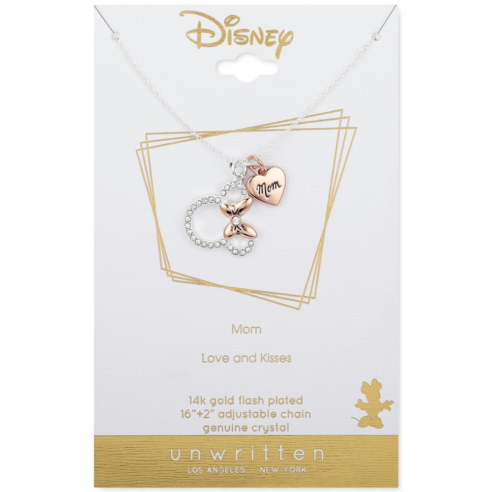 Silver Plated Clear Crystal Minnie Mouse "Mom'" Necklace, 16"+2" Extender商品第2张图片规格展示