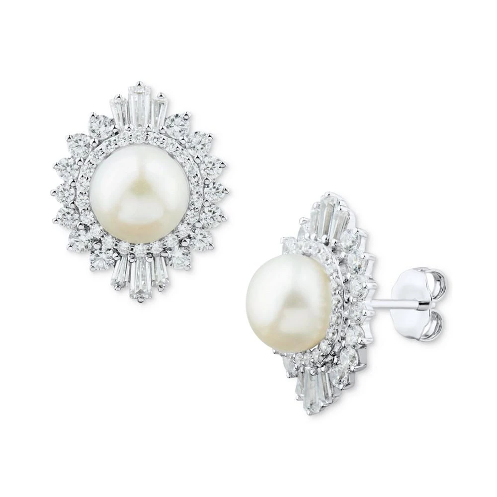 商品Macy's|Cultured Freshwater Pearl (8mm) & Cubic Zirconia Stud Earrings in Sterling Silver,价格¥1127,第1张图片