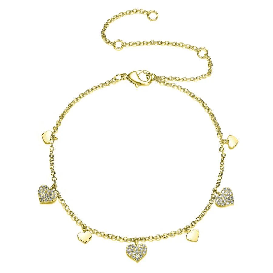 商品Megan Walford|Sterling Silver 14K Gold Plated Cubic Zirconia Heart Charm Bracelet,价格¥536,第1张图片