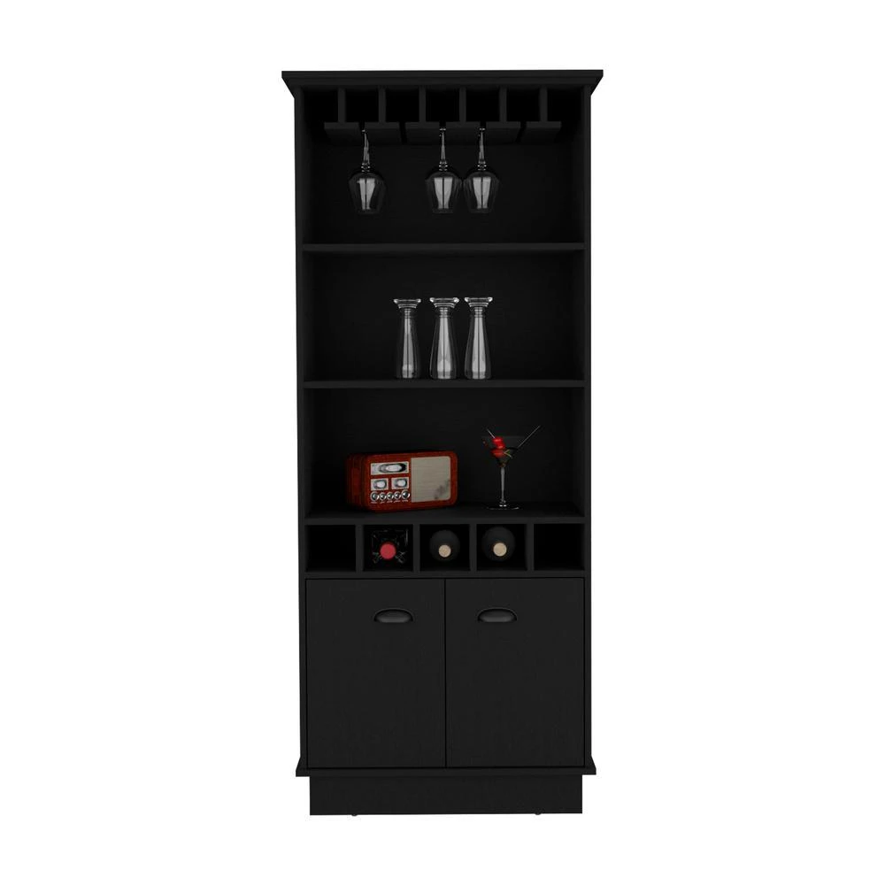 商品Depot E-Shop|Bar Cabinet with Wine Rack, three Open Storage Shelves and One Cabinet,Black,价格¥3066,第3张图片详细描述