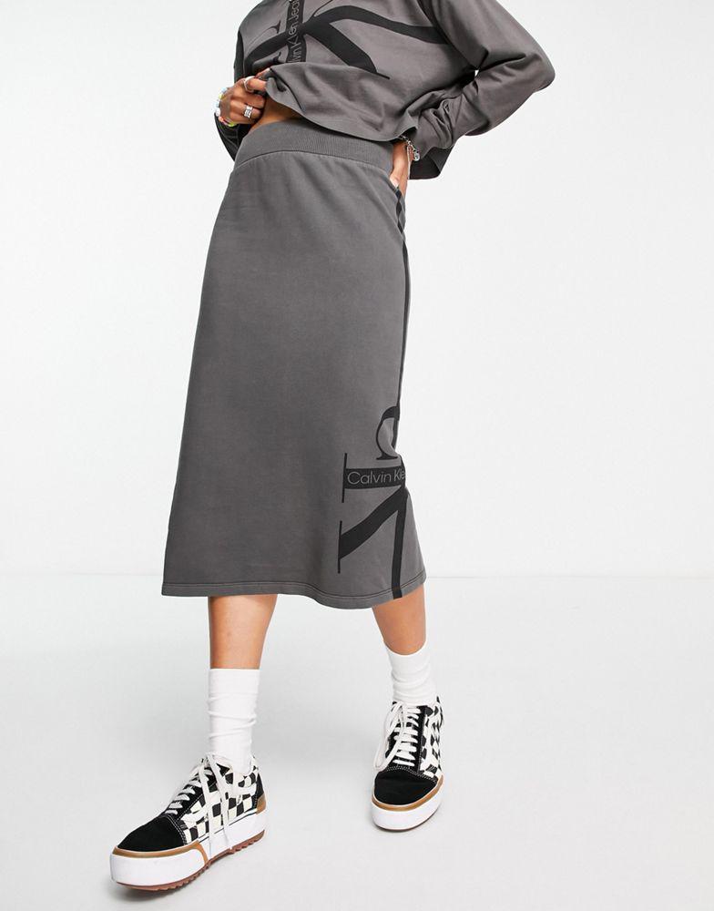 商品Calvin Klein|Calvin Klein Jeans co-ord stripe monologo washed skirt in grey,价格¥429,第1张图片