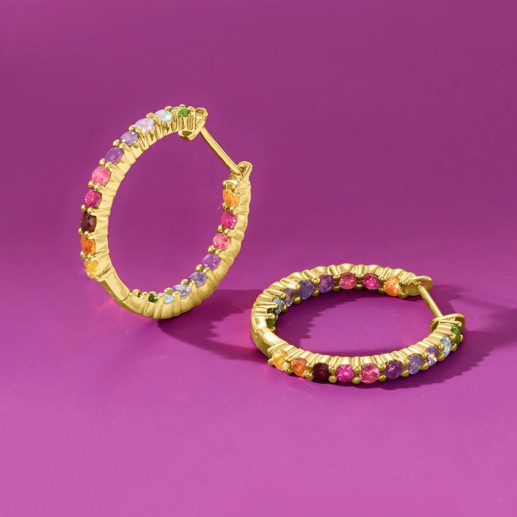 商品Ross-Simons|Multi-Gemstone Inside-Outside Hoop Earrings in 18kt Gold Over Sterling,价格¥829,第4张图片详细描述