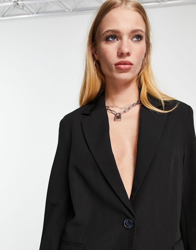 Bershka core oversized blazer in black商品第3张图片规格展示