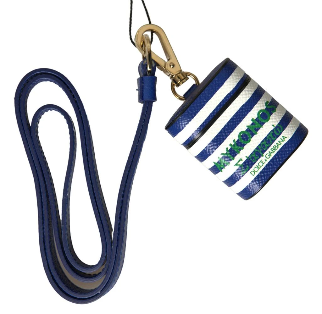 商品Dolce & Gabbana|Dolce & Gabbana Blue Stripe Dauphine Leather Logo Print Strap Airpod Case,价格¥1237,第3张图片详细描述