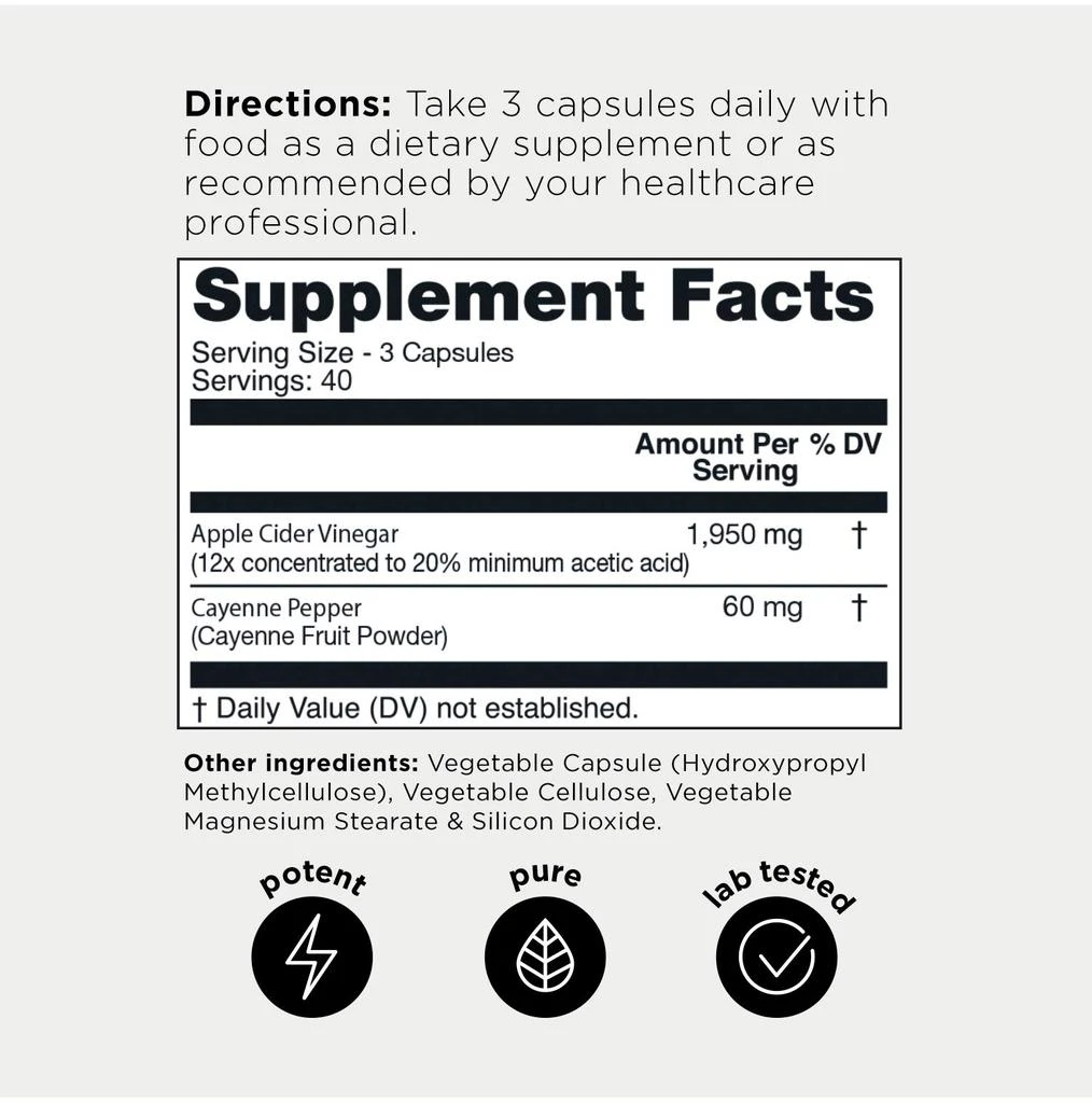商品Toniiq|Apple Cider Vinegar Capsules - Ultra High Potency 2,010mg Formula with 20% Acetic Acid & Cayenne Pepper - Made with The Mother - Third-Party Lab Tested - 120 Capsules,价格¥165,第2张图片详细描述