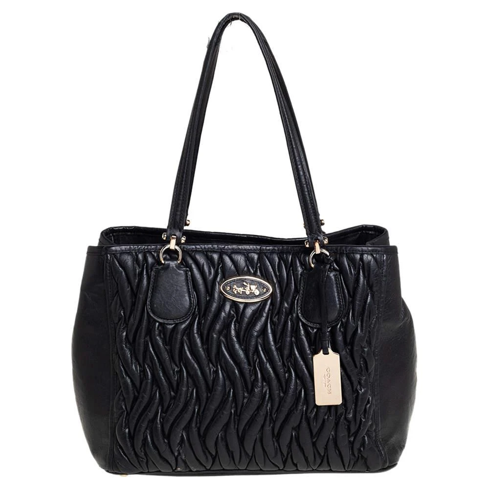 商品[二手商品] Coach|Coach Black Gathered Leather Kitt Carryall Tote,价格¥867,第1张图片