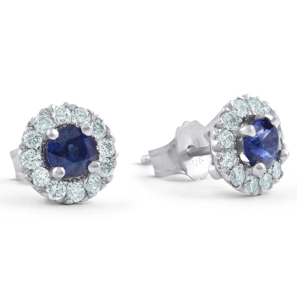 商品Pompeii3|1ct Halo Blue Sapphire Round Cut Diamond Studs 14k White Gold,价格¥4290,第3张图片详细描述